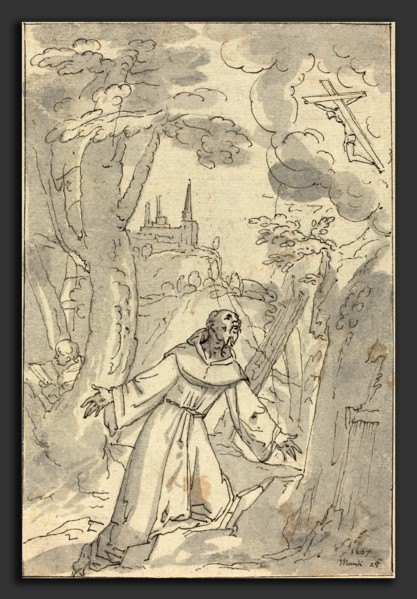 Johann Matthias Kager (German, 1575 - 1634), The Stigmatization of Saint Francis, 1607, pen and
