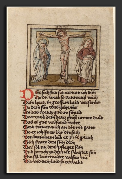 German 15th Century (Augsburg), The Crucifixion, 1470s, pen and ink with watercolor wash