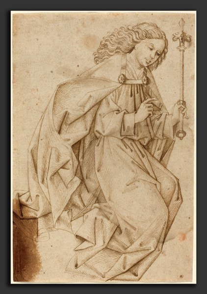 Swabian School, The Angel of the Annunciation, 1480s, pen and brown ink over traces of black chalk