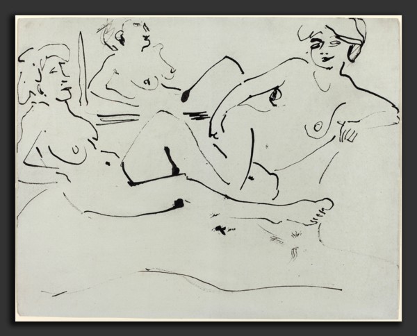 Ernst Ludwig Kirchner, Dodo and an Older Woman Reclining before a Mirror, German, 1880 - 1938,