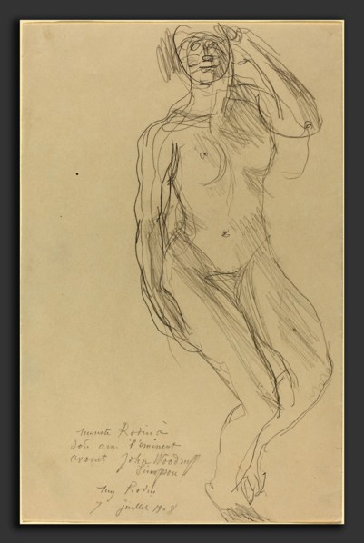 Auguste Rodin, Seated Female Nude Looking Forward, French, 1840 - 1917, 1908, graphite on folded