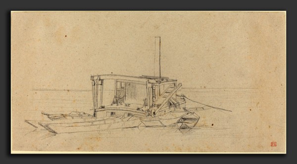 Charles Meryon (French, 1821 - 1868), River Dredges and Lighters, probably c. 1850, graphite on