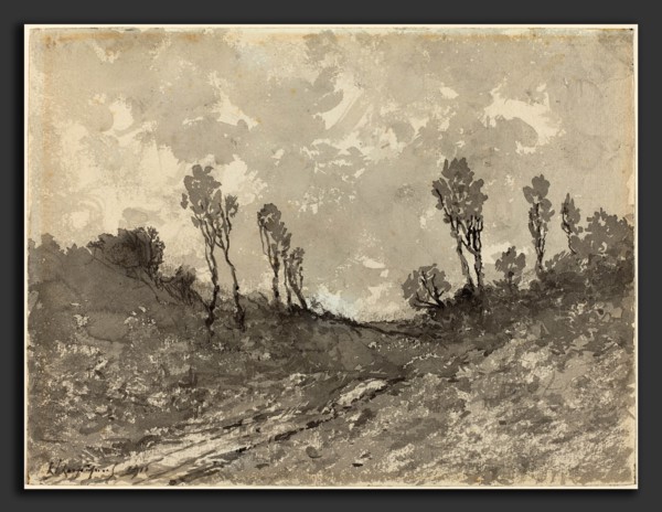 Henri-Joseph Harpignies, Road at Hérisson, French, 1819 - 1916, 1911, brush with black and gray