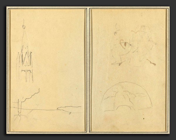 Paul Gauguin (French, 1848 - 1903), Church Tower; A Sketch of a Fan [recto], 1884-1888, graphite on