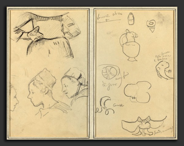 Paul Gauguin (French, 1848 - 1903), Four Studies of Breton Women; Shapes and Vases, 1884-1888,
