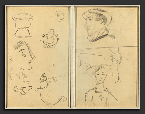 Paul Gauguin (French, 1848 - 1903), A Caricature and Five Forms; A Man in Profile, a Winged