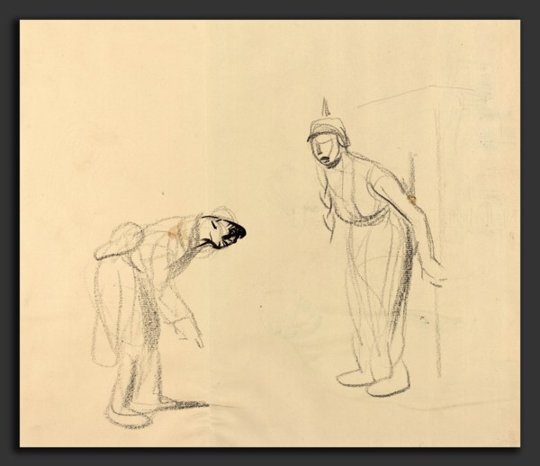 Jean-Louis Forain, Hiding the "louis", French, 1852 - 1931, c. 1914-1919, black crayon and brush