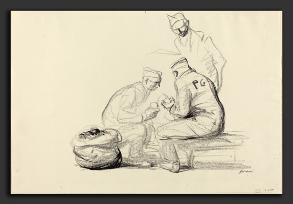 Jean-Louis Forain, Poilu and German Prisoners, French, 1852 - 1931, c. 1914-1919, black crayon on