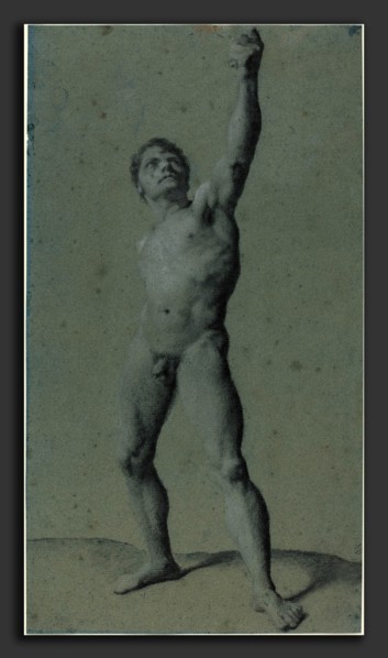 Pierre Paul Prud'hon (French, 1758 - 1823), Male Nude Study, charcoal heightened with white chalk