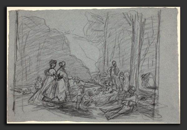Claude Monet (French, 1840 - 1926), The Luncheon on the Grass, c. 1865, black chalk on blue laid