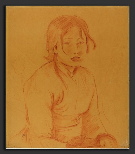 Berthe Morisot (French, 1841 - 1895), Peasant Girl, 1890, red chalk with stumping on light brown