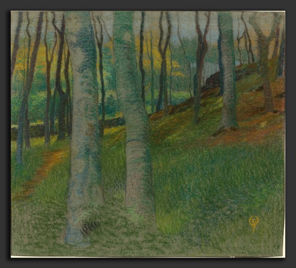 Lucien Ott, Wooded Landscape, French, 1870 - 1927, c. 1905, pastel on blue laid paper