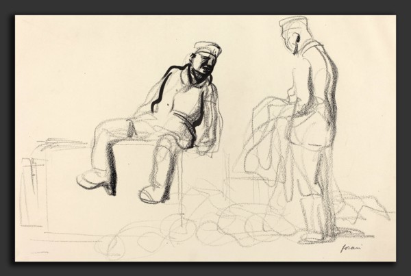 Jean-Louis Forain, The Economic Withdrawal, French, 1852 - 1931, c. 1914-1919, black crayon and