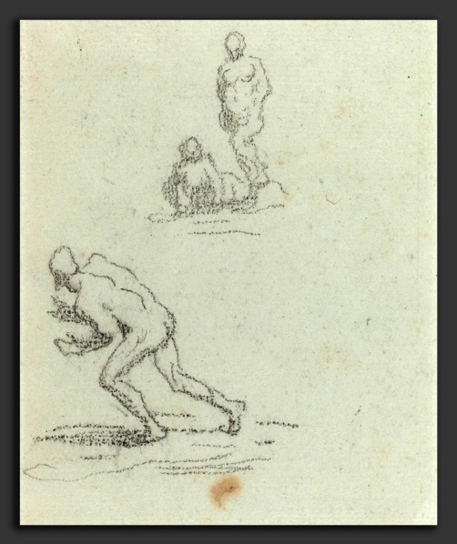 Honoré Daumier (French, 1808 - 1879), Bathers, black chalk on green laid paper