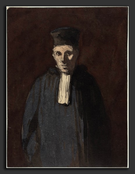 Honoré Daumier (French, 1808 - 1879), Prosecutor, pen and ink with watercolor on laid paper