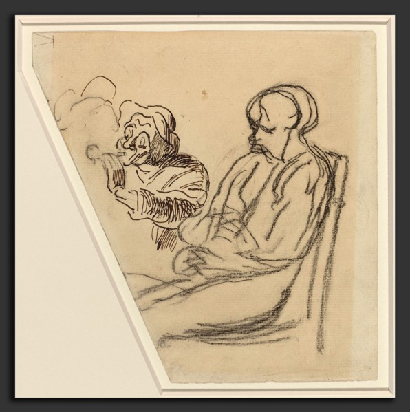 Honoré Daumier (French, 1808 - 1879), The Smoker, pen and black ink and charcoal on laid paper