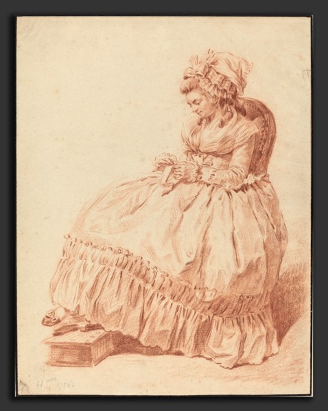 Louis Rolland Trinquesse (French, c. 1746 - c. 1800), Seated Woman Sewing, 1788, red chalk