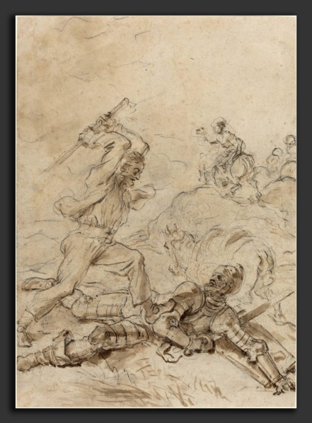 Jean-Honoré Fragonard (French, 1732 - 1806), The Muleteer Attacking Don Quixote as He Lies Helpless