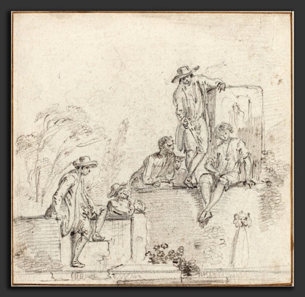 Jean-Baptiste Lallemand (French, 1716 - c. 1803), Figures Seated Around a Fountain, c. 1755, black