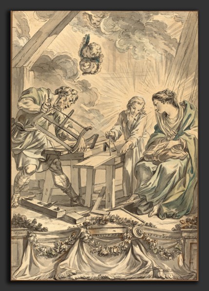 Charles Eisen (French, 1720 - 1778), The Holy Family in the Carpenter's Shop, c. 1755, pen and gray