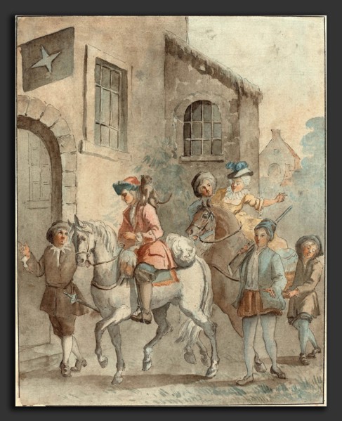 French 18th Century after Jean-Baptiste Oudry, Arrival at an Inn, 18th century, pen and brown ink