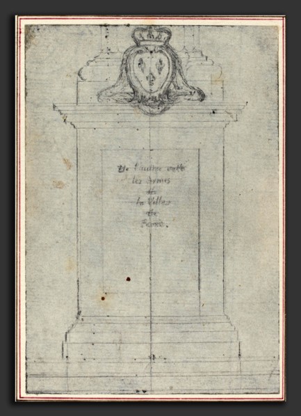 Hubert FranÃ§ois Gravelot (French, 1699 - 1773), A Plinth Surmounted by the Arms of the King of