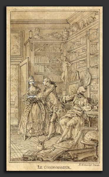 Hubert FranÃ§ois Gravelot (French, 1699 - 1773), Le Connoisseur, 1765, pen and black ink with gray