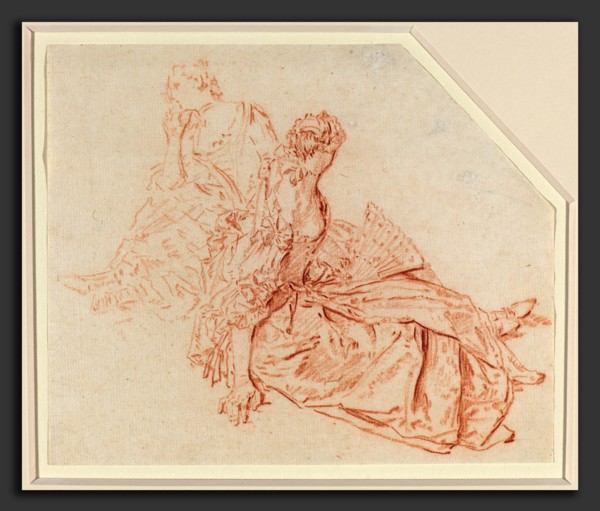 Nicolas Lancret (French, 1690 - 1743), Two Seated Ladies, red chalk on laid paper
