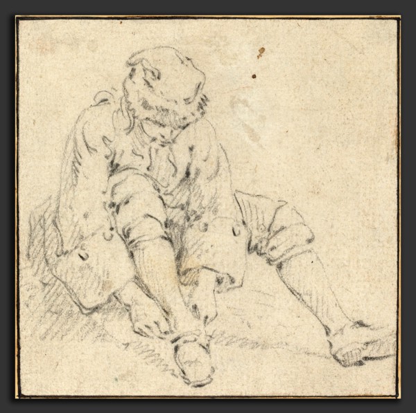 Attributed to Jean-Baptiste Le Prince (French, 1734 - 1781), Man Pulling on His Shoe, 1761-1763?,