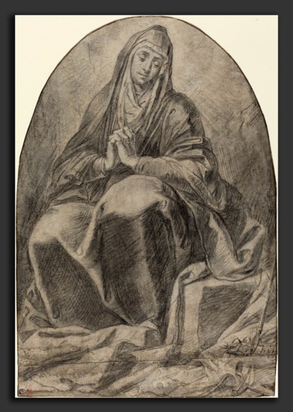 French 17th Century, The Grieving Virgin Contemplating Instruments of the Passion, 1640s, black
