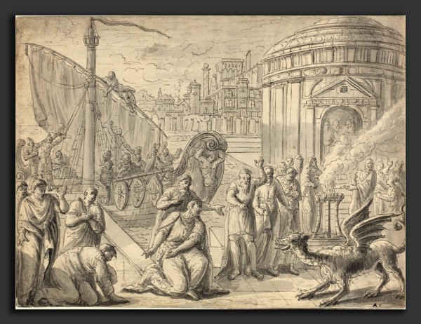 FranÃ§ois Boitard (French, c. 1670 - c. 1715), The Arrival of Aesculapius in Rome, c. 1700, pen and