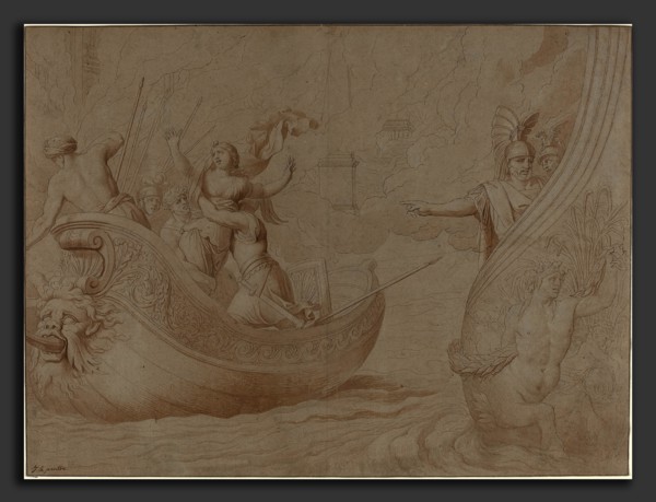 Jean Lepautre (French, 1618 - 1682), The Abduction of Helen of Troy, pen and black ink with brown