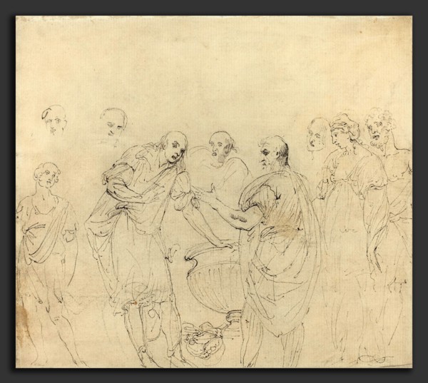 John Hamilton Mortimer (British, 1740 - 1779), Mucius Scaevolo [recto], pen and black ink on laid