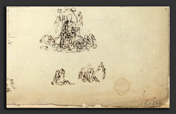John Flaxman (British, 1755 - 1826), Study of Neptune and Sea Creatures (?), pen and brown ink over