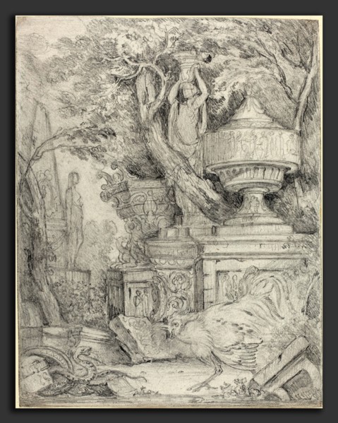 James 'Athenian' Stuart (British, 1713 - 1788), Ancient Sculptures with a Cock Fighting a Snake,