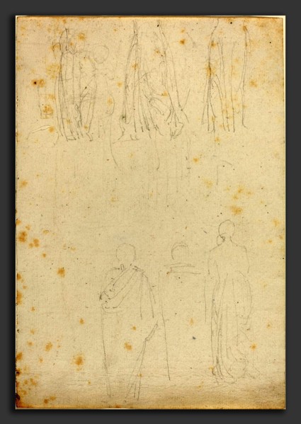 John Flaxman (British, 1755 - 1826), Sheet of Studies of Cloaked Figures, graphite