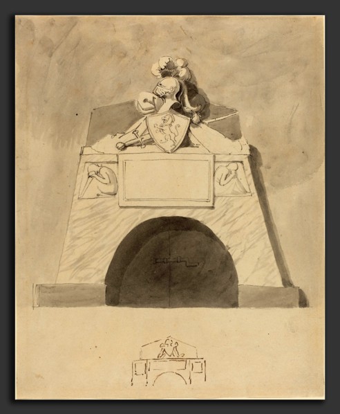 John Flaxman (British, 1755 - 1826), Design for a Monument, pen and gray ink with gray wash