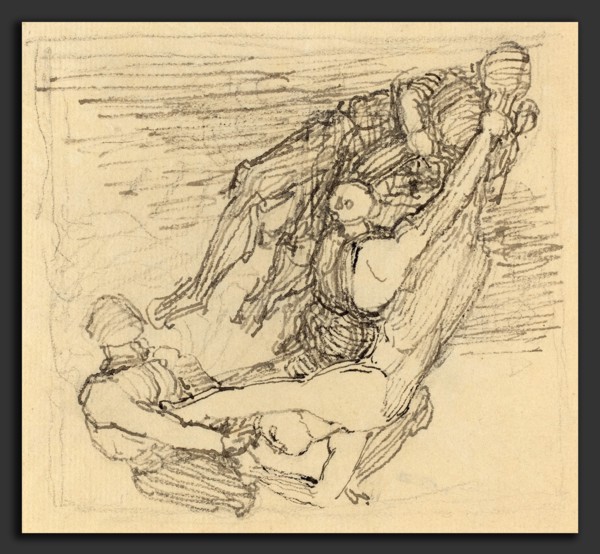 John Flaxman (British, 1755 - 1826), Figure Being Transported through the Air, pen and gray ink