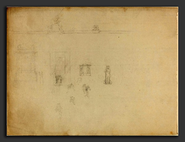 John Flaxman (British, 1755 - 1826), Sheet of Architectural and Figure Studies, graphite on laid