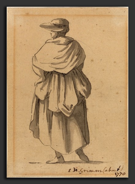 Samuel Hieronymus Grimm (Swiss, 1733 - 1794), A Peasant Woman, c. 1770, pen and black ink with gray