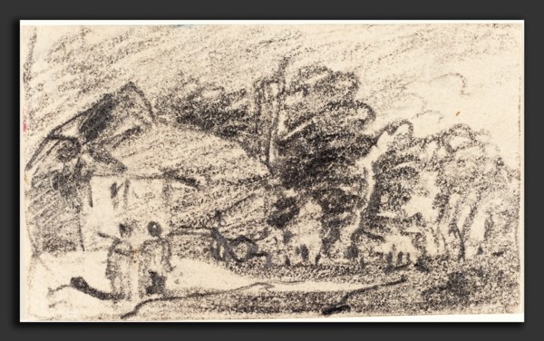 John Varley (British, 1778 - 1842), Two Figures on a Country Road, graphite on wove paper