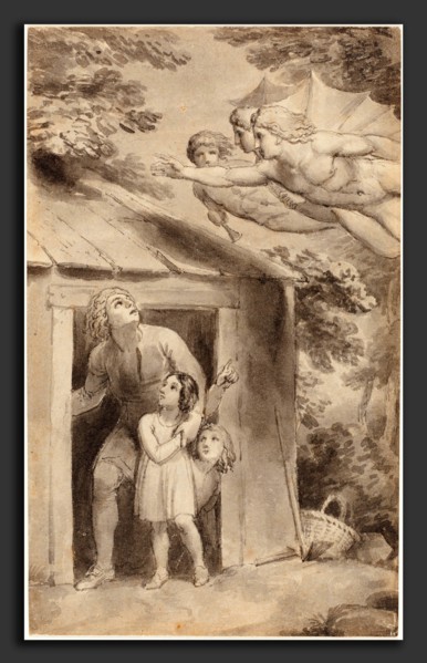 Thomas Stothard (British, 1755 - 1834), Peter and His Children Visited by Three Flying Figures, c.