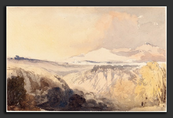 John Gendall (British, 1790 - 1865), Landscape with a Distant Mountain Range, watercolor over