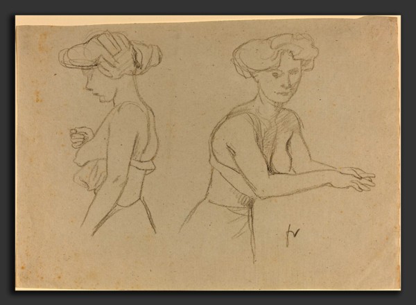 Félix Vallotton (Swiss, 1865 - 1925), Two Studies of a Woman Dressing, 1890s, gray-green chalk