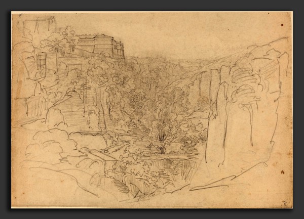 Friedrich Salathé (Swiss, 1793 - 1858), Fortified Castle Above a Narrow Valley, graphite on wove