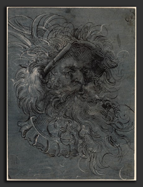 Jost Amman (Swiss, 1539 - 1591), Head of a Bearded Man, 1572, brush and black ink with white wash