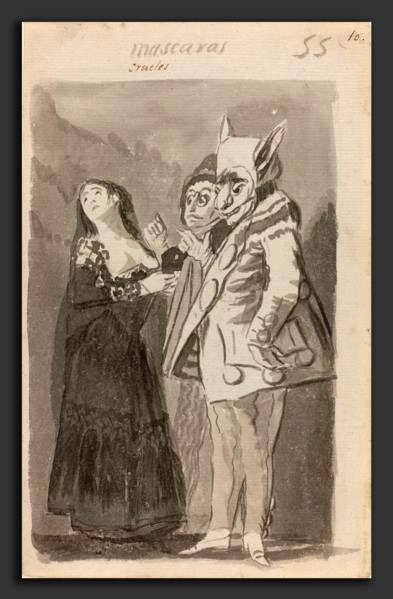 Francisco de Goya (Spanish, 1746 - 1828), Mascaras crueles (Cruel Masks) [recto], 1796-1797, brush