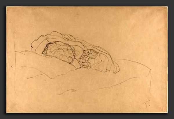Gustav Klimt, Curled up Girl on Bed, Austrian, 1862 - 1918, 1916-1917, graphite