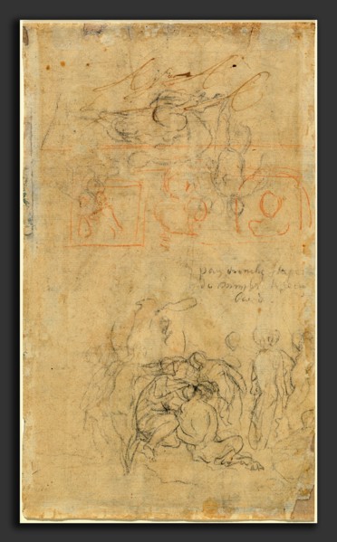 Jacob Jordaens, Sheet of Studies with the Drunken Pan and Nymphs, Flemish, 1593 - 1678, black and