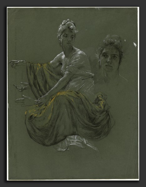 Otto Greiner (German, 1869 - 1916), Elegant Young Woman in Classical Drapery, c. 1895, black chalk